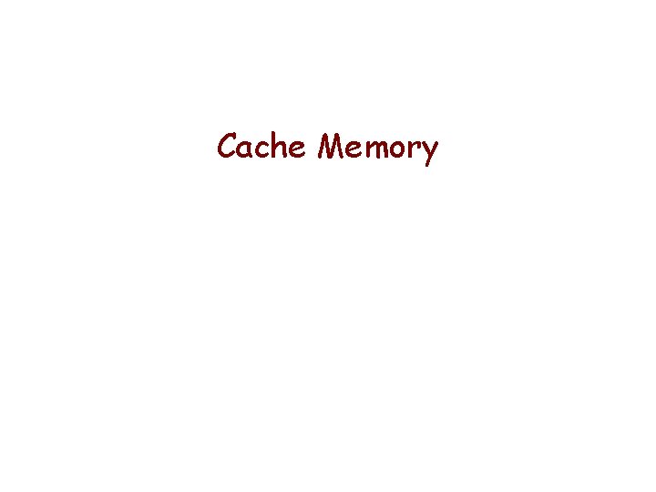 Cache Memory Cache Memory