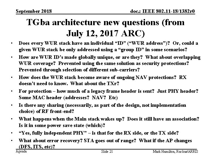 September 2018 doc. : IEEE 802. 11 -18/1382 r 0 TGba architecture new questions