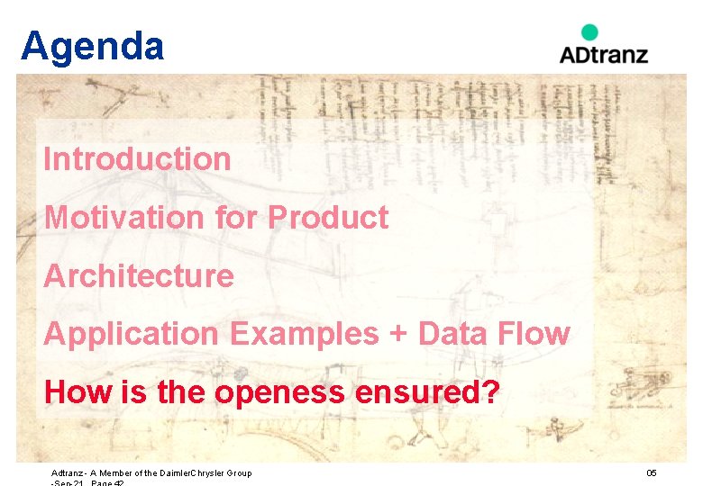Agenda Introduction Motivation for Product Architecture Application Examples + Data Flow How is the