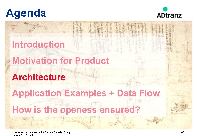 Agenda Introduction Motivation for Product Architecture Application Examples + Data Flow How is the