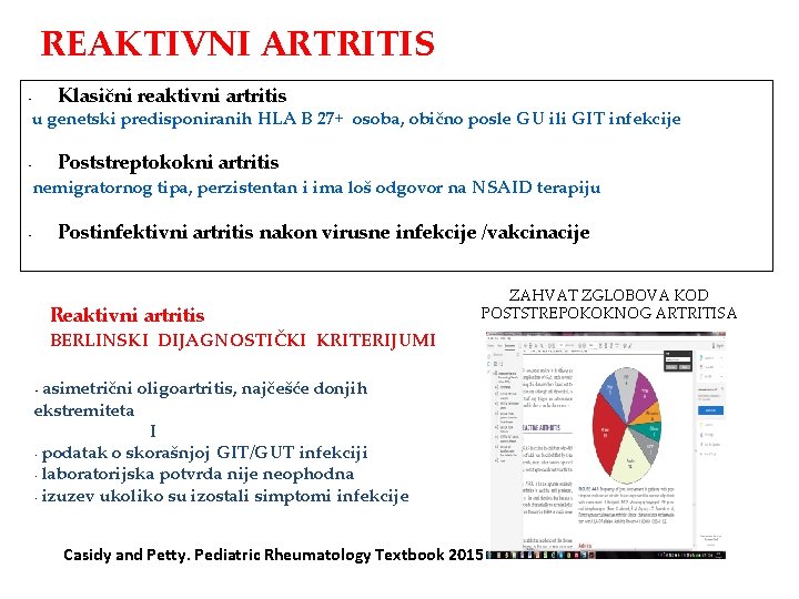 REAKTIVNI ARTRITIS Klasični reaktivni artritis • u genetski predisponiranih HLA B 27+ osoba, obično