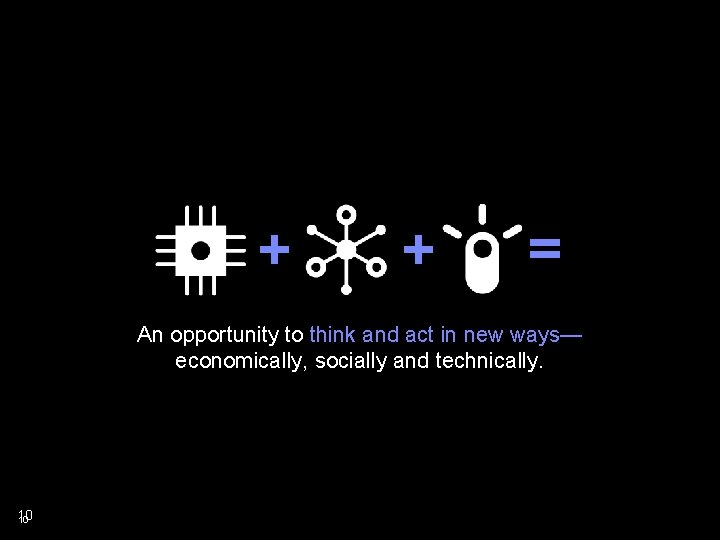 + + = An opportunity to think and act in new ways— economically, socially