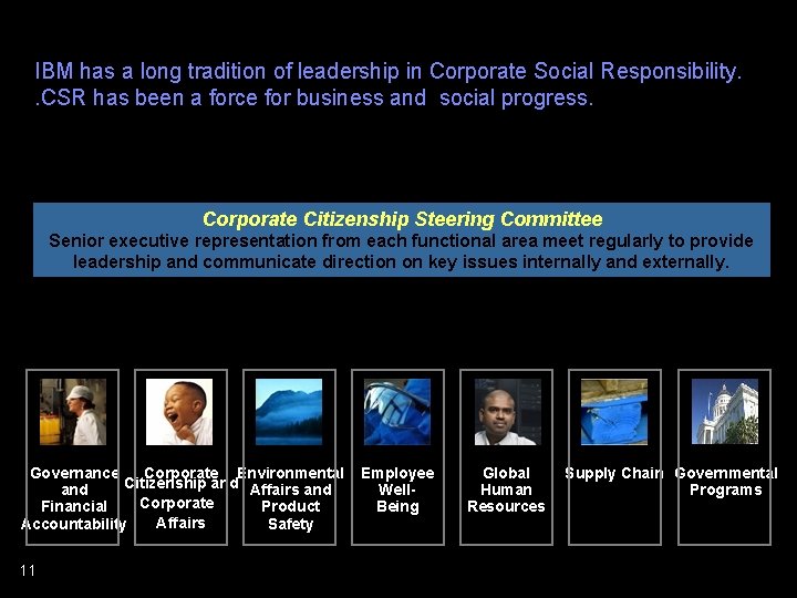 IBM has a long tradition of leadership in Corporate Social Responsibility. . CSR has