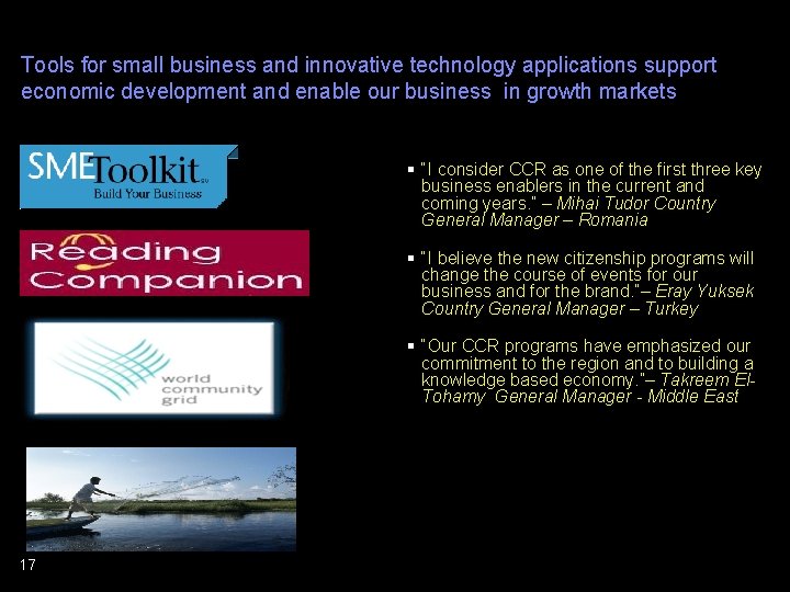 Tools for small business and innovative technology applications support economic development and enable our