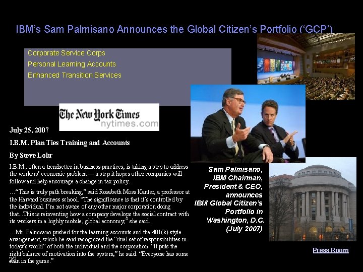IBM’s Sam Palmisano Announces the Global Citizen’s Portfolio (‘GCP’) Corporate Service Corps Personal Learning