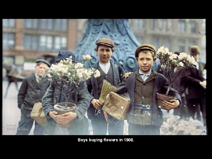 Boys buying flowers in 1908. 