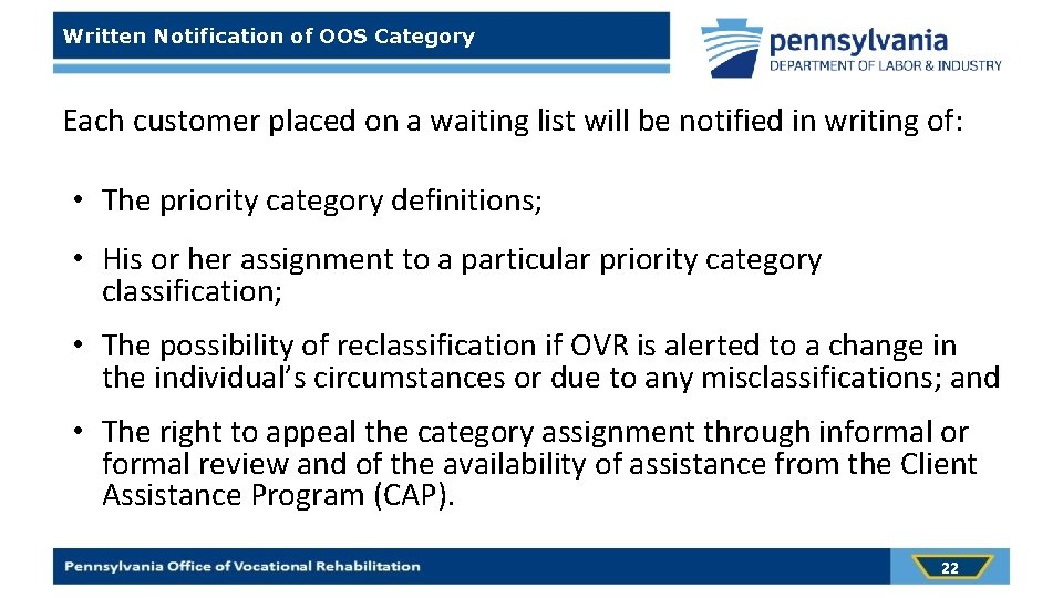 Written Notification of OOS Category Each customer placed on a waiting list will be