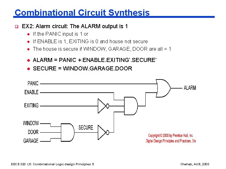 Combinational Circuit Synthesis q EX 2: Alarm circuit: The ALARM output is 1 l