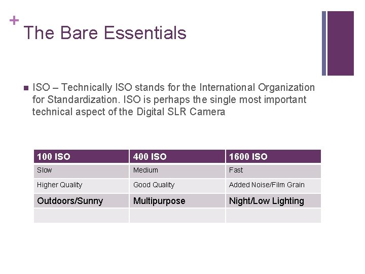 + The Bare Essentials n ISO – Technically ISO stands for the International Organization