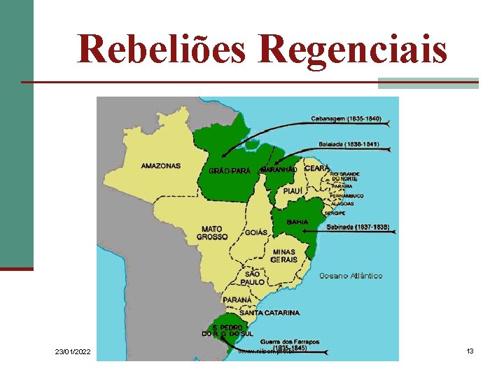 Rebeliões Regenciais 23/01/2022 www. nilson. pro. br 13 