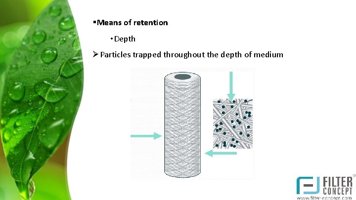 §Means of retention • Depth ØParticles trapped throughout the depth of medium 