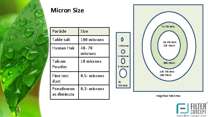 Micron Size Particle Size Table salt 100 microns Human Hair Talcum Powder 40 -