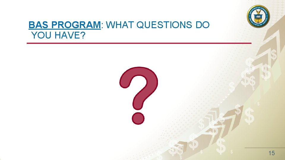 BAS PROGRAM: WHAT QUESTIONS DO YOU HAVE? $ $$ $ $ $ 15 