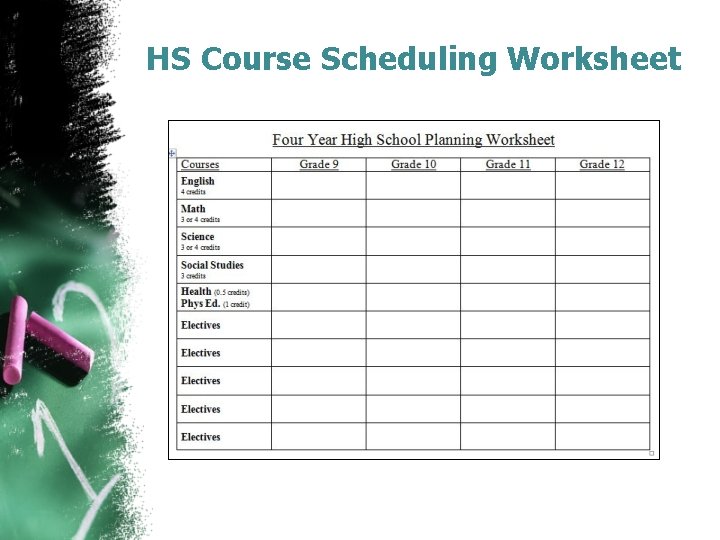 HS Course Scheduling Worksheet 