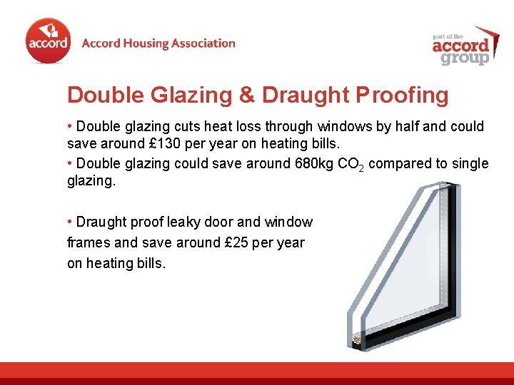 Double Glazing & Draught Proofing • Double glazing cuts heat loss through windows by