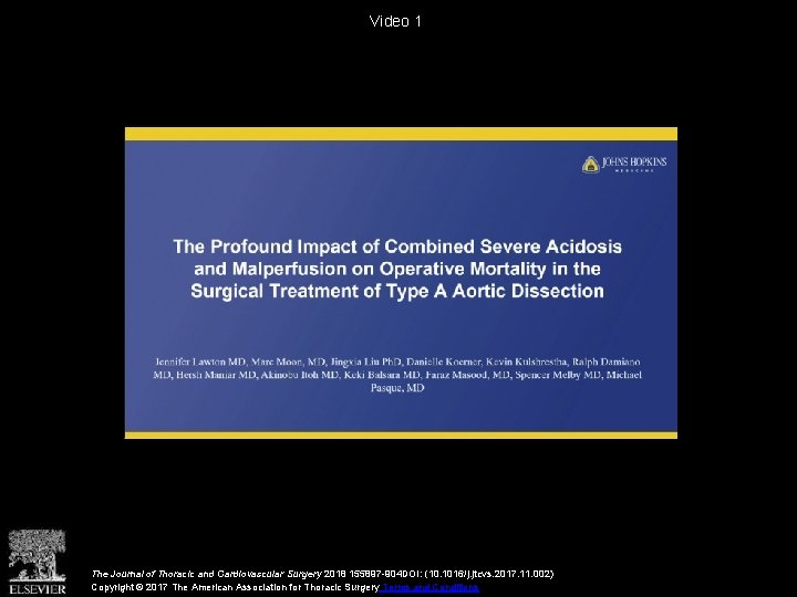 Video 1 The Journal of Thoracic and Cardiovascular Surgery 2018 155897 -904 DOI: (10.