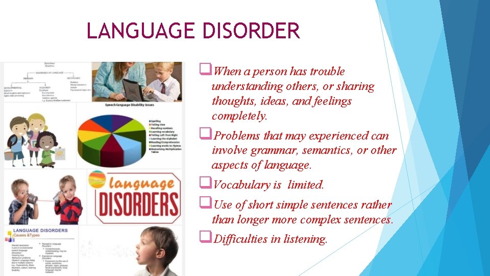 LANGUAGE DISORDER q. When a person has trouble understanding others, or sharing thoughts, ideas, LANGUAGE DISORDER q. When a person has trouble understanding others, or sharing thoughts, ideas,