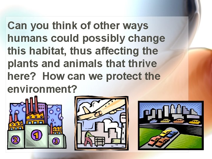 Can you think of other ways humans could possibly change this habitat, thus affecting