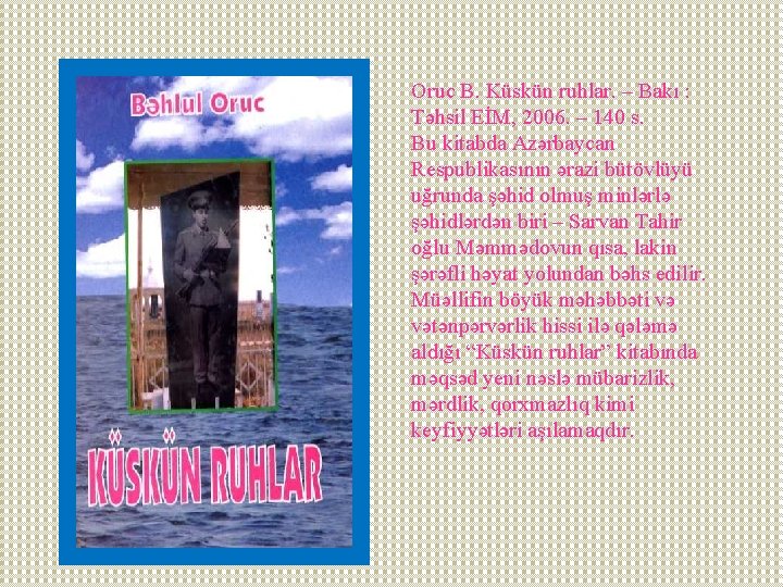 Oruc B. Küskün ruhlar. – Bakı : Təhsil EİM, 2006. – 140 s. Bu