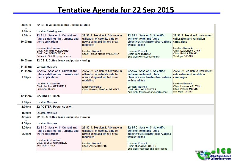 Tentative Agenda for 22 Sep 2015 