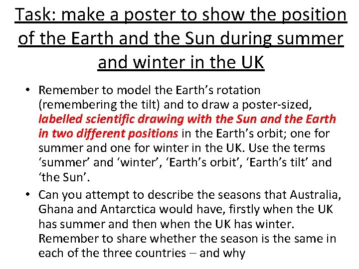 Task: make a poster to show the position of the Earth and the Sun