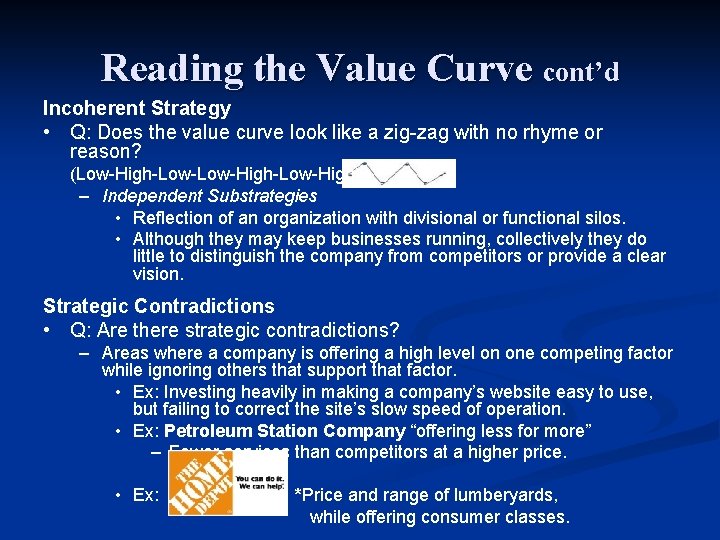 Reading the Value Curve cont’d Incoherent Strategy • Q: Does the value curve look