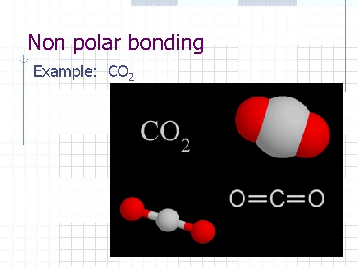 Non polar bonding Example: CO 2  Non polar bonding Example: CO 2