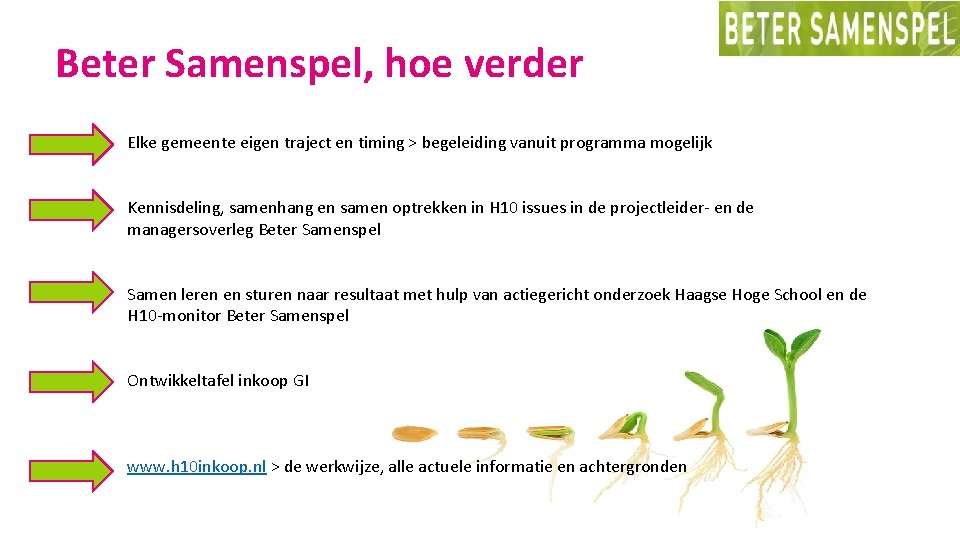 Beter Samenspel, hoe verder Elke gemeente eigen traject en timing > begeleiding vanuit programma