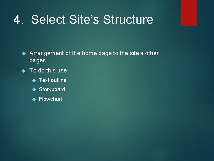4. Select Site’s Structure Arrangement of the home page to the site’s other pages