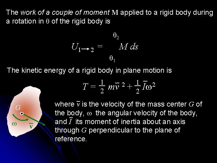 The work of a couple of moment M applied to a rigid body during