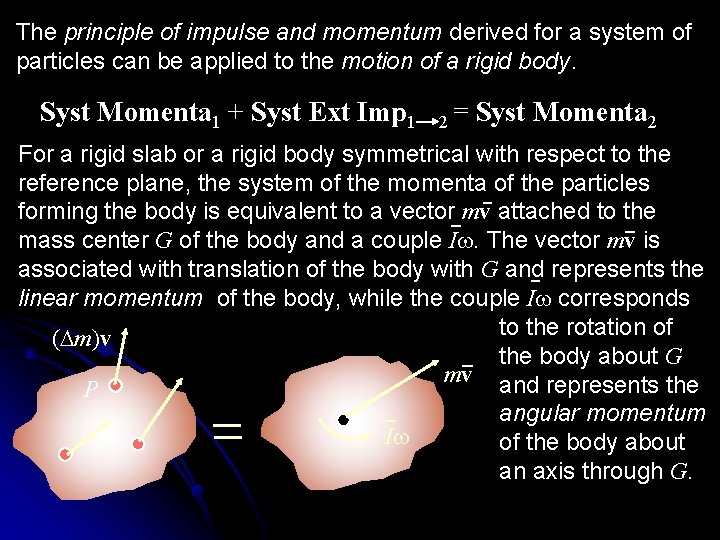 The principle of impulse and momentum derived for a system of particles can be