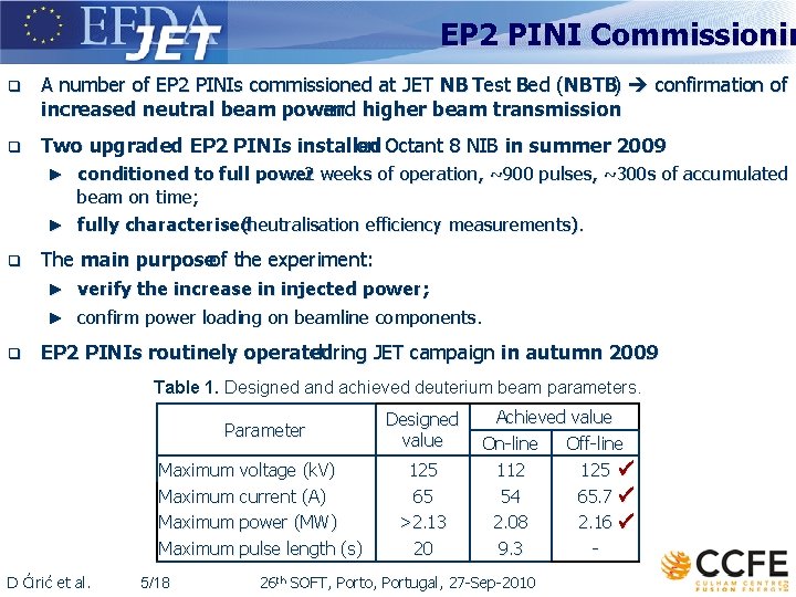 EP 2 PINI Commissionin q A number of EP 2 PINIs commissioned at JET
