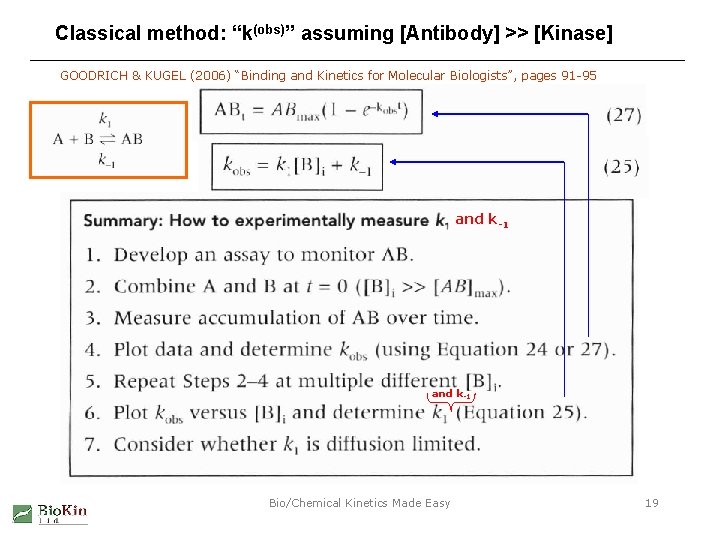 Classical method: “k(obs)” assuming [Antibody] >> [Kinase] GOODRICH & KUGEL (2006) “Binding and Kinetics