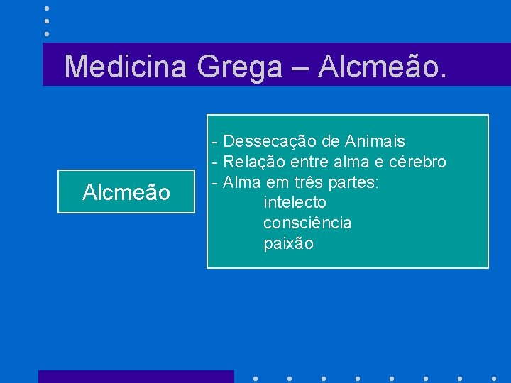 Medicina Grega – Alcmeão - Dessecação de Animais - Relação entre alma e cérebro