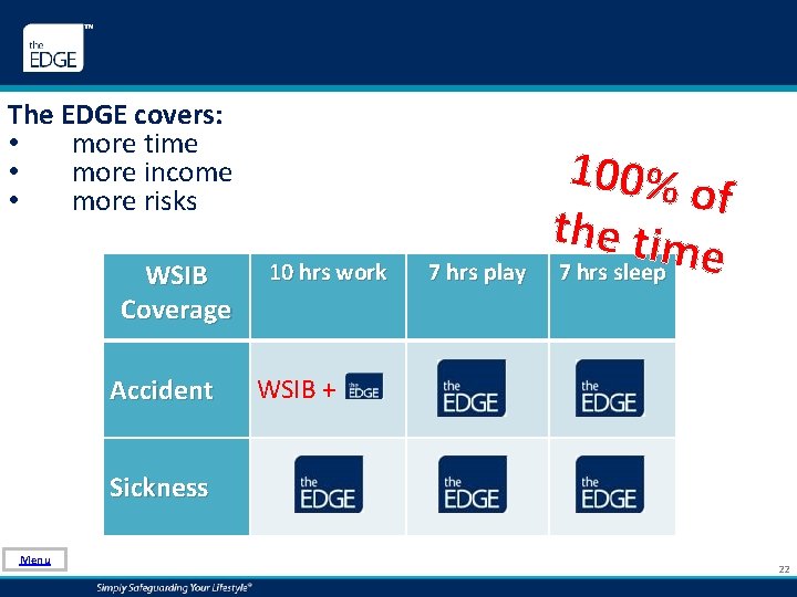 The EDGE covers: • more time • more income • more risks WSIB Coverage