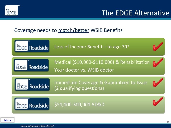 The EDGE Alternative Coverage needs to match/better WSIB Benefits Loss of Income Benefit –
