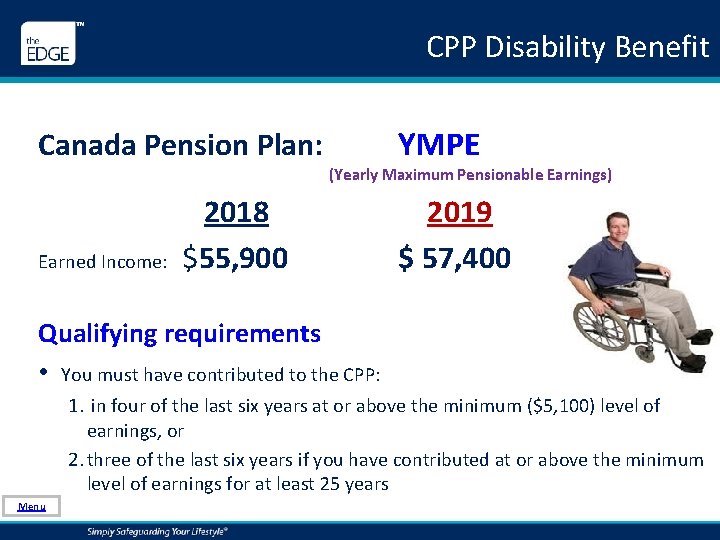 CPP Disability Benefit Canada Pension Plan: YMPE (Yearly Maximum Pensionable Earnings) Earned Income: 2018