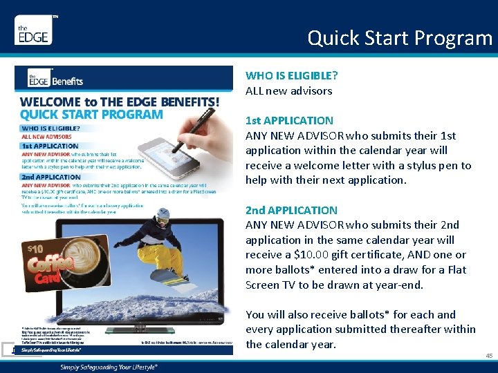Quick Start Program WHO IS ELIGIBLE? ALL new advisors 1 st APPLICATION ANY NEW