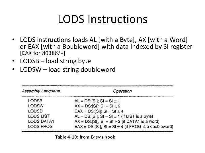 LODS Instructions • LODS instructions loads AL [with a Byte], AX [with a Word]