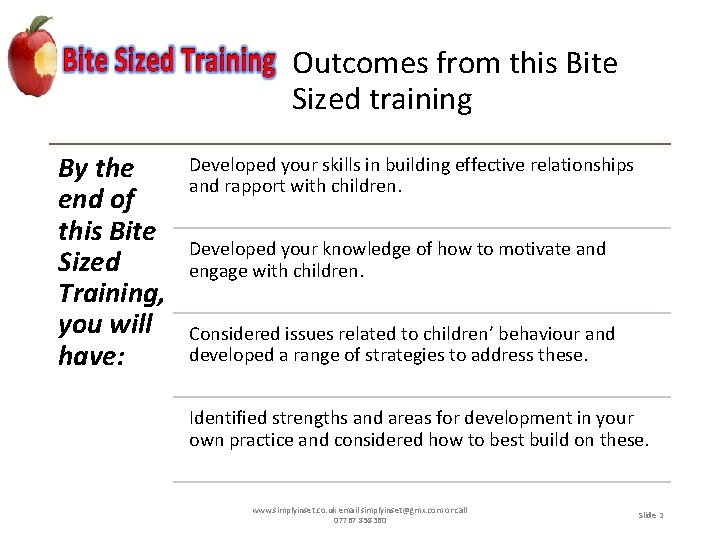 Outcomes from this Bite Sized training By the end of this Bite Sized Training,