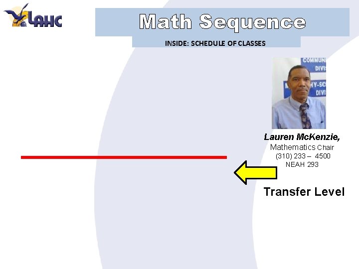 Math Sequence INSIDE: SCHEDULE OF CLASSES Lauren Mc. Kenzie, Mathematics Chair (310) 233 –