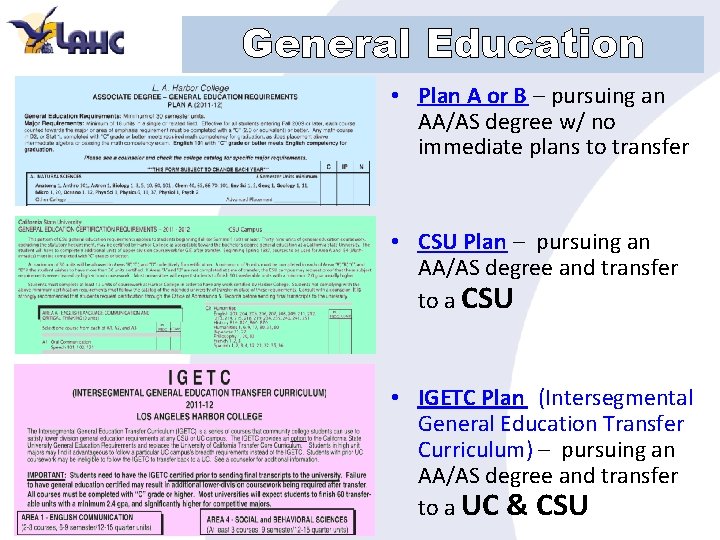 General Education • Plan A or B – pursuing an AA/AS degree w/ no