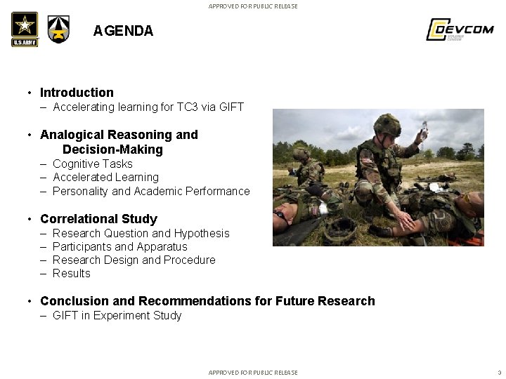APPROVED FOR PUBLIC RELEASE AGENDA • Introduction – Accelerating learning for TC 3 via