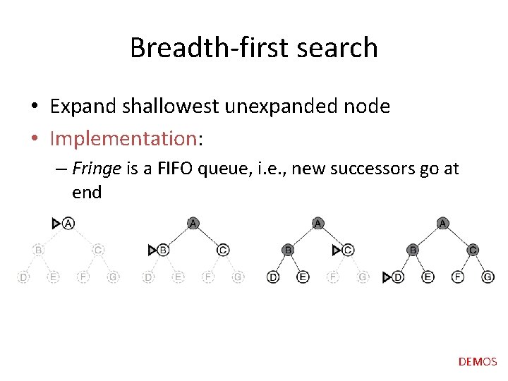 Breadth-first search • Expand shallowest unexpanded node • Implementation: – Fringe is a FIFO