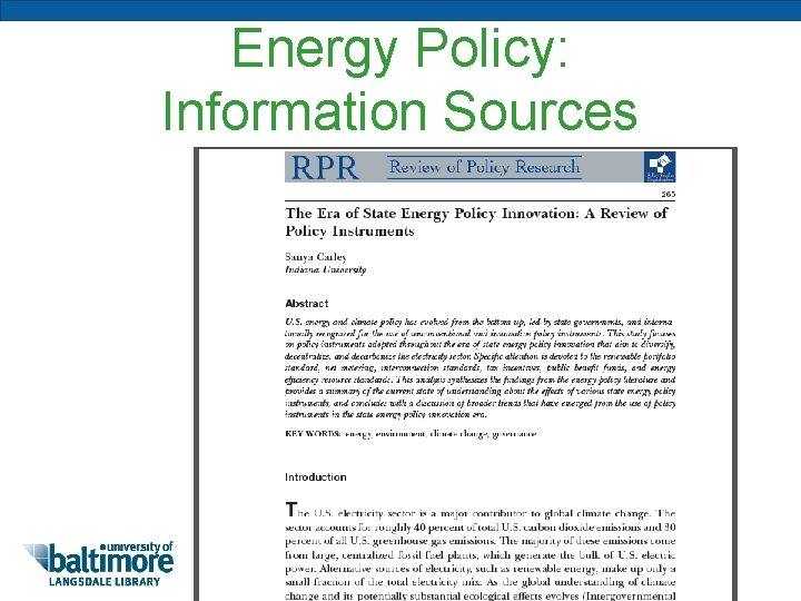 Energy Policy: Information Sources 
