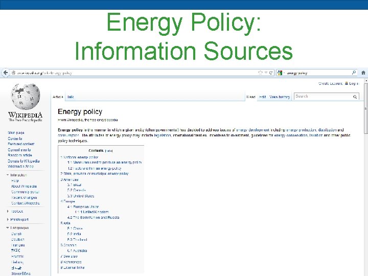 Energy Policy: Information Sources 