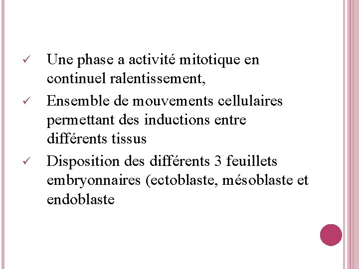  Une phase a activité mitotique en continuel ralentissement, Ensemble de mouvements cellulaires permettant