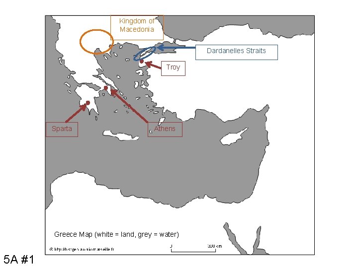 Kingdom of Macedonia Dardanelles Straits Troy Sparta Athens Greece Map (white = land, grey