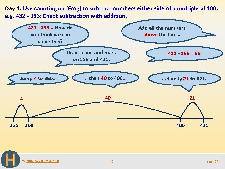 Day 4: Use counting up (Frog) to subtract numbers either side of a multiple