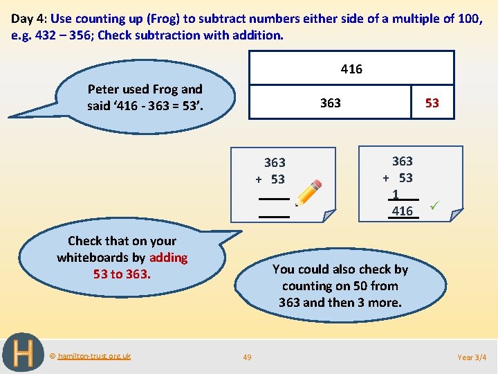 Day 4: Use counting up (Frog) to subtract numbers either side of a multiple